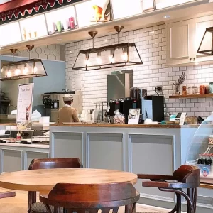 Modern cafe with gourmet pastries