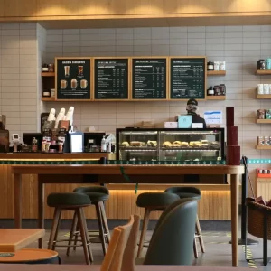 Modern cafe with gourmet pastries